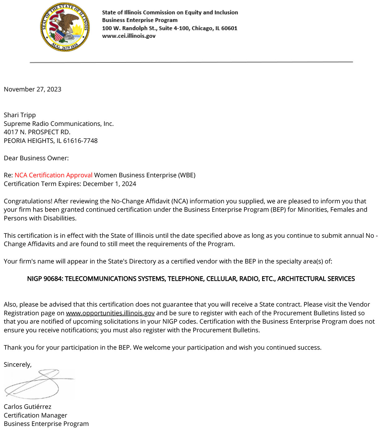 Woman-Owned Business Certificate